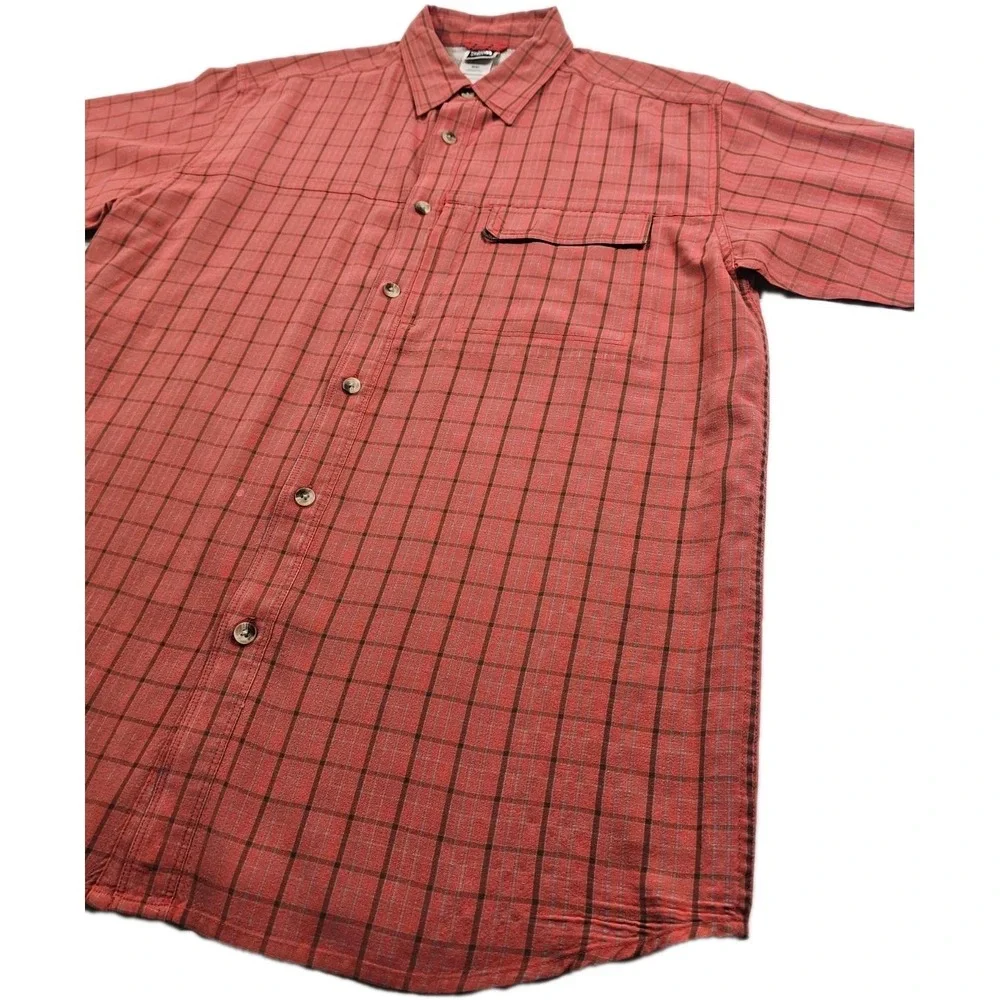 The North Face Men's M Red Mini Windowpane Plaid Vented Button Up Hiking Fishing